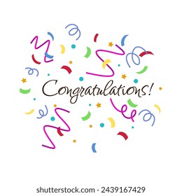 Congratulations paper confetti sign. Congratulations confetti banner. Congrats card with color confetti, congratulation lettering banner