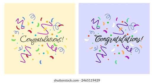 Congratulations paper confetti sign. Congratulations confetti banner. Congrats card with color confetti, congratulation lettering banner