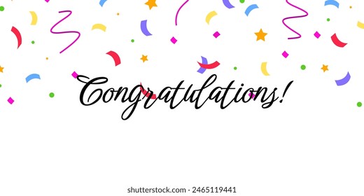 Congratulations paper confetti sign. Congratulations confetti banner. Congrats card with color confetti, congratulation lettering banner