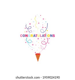 Congratulations party,Exploding party popper with confetti,flat vector llustration and icons.