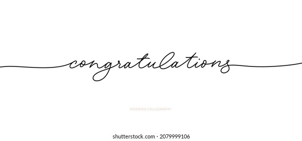 Congratulations pen calligraphy banner. Handwritten modern pen lettering with swashes. Vector greeting card. Modern black line calligraphy word. Ink illustration isolated on white background