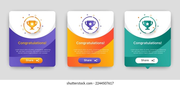 congratulations pop up banner with flat design on white background. Professional web design, full set of elements. User-friendly design materials.