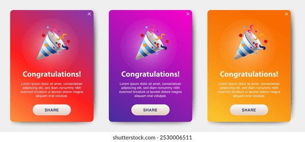 congratulations pop up banner with flat design on white background. Professional web design, full set of elements. User-friendly design materials.	