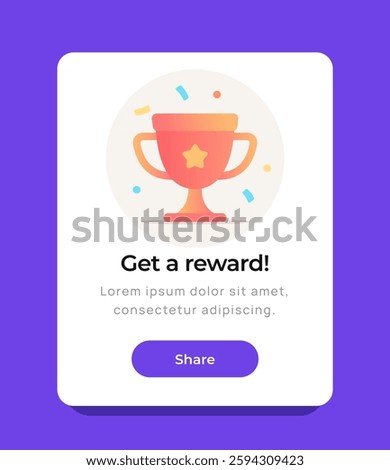 Congratulations pop up banner. Pop up notification for receiving reward or gift. Website User Interface Design with gold trophy or cup. Flat vector illustration isolated on background