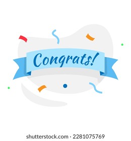 congratulations postcard. Congrats text with ribbon banner concept illustration flat design vector eps10. modern graphic element for landing page, empty state ui, infographic, icon