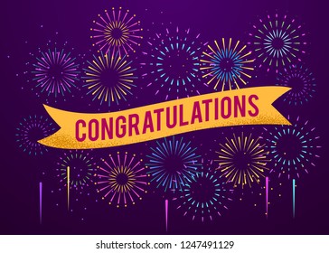 Congratulations poster with firework explosions, celebration greeting card,  poster,  invitation template vector illustration background