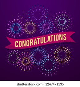 Congratulations poster with firework explosions, celebration greeting card,  poster,  invitation template vector illustration background