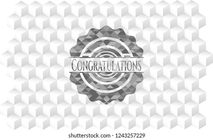 Congratulations realistic grey emblem with cube white background
