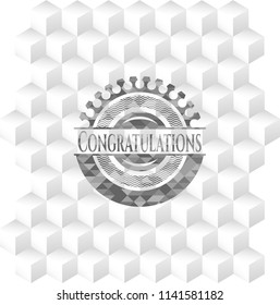 Congratulations realistic grey emblem with geometric cube white background