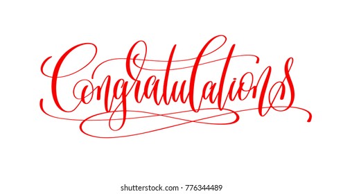 congratulations - red hand lettering inscription text to greeting card design, calligraphy vector illustration