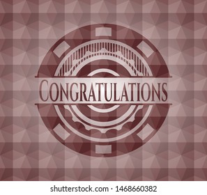 Congratulations red seamless emblem with geometric background.