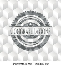 Congratulations retro style grey emblem with geometric cube white background