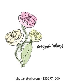 Congratulations. Roses hand drawn illustration for your design: wallpaper, card