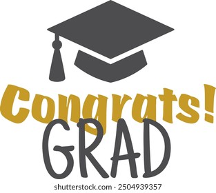 Congratulations school graduate. High education retro label