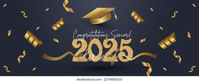 Congratulations Senior Class Of 2025 Banner. Class of 2025 Graduates Announcement Template. background design for Graduation Ceremony High School, University, College, Party, and T-Shirt