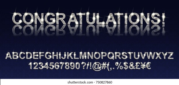 Congratulations. Silver alphabetic fonts and numbers. Vector illustration
