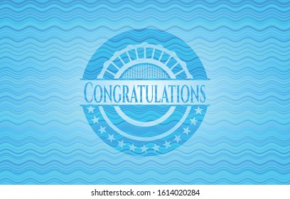 Congratulations sky blue water emblem background. Vector Illustration. Detailed.