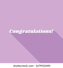 Congratulations slogan. White Icon with long shadow at purple background. Illustration.