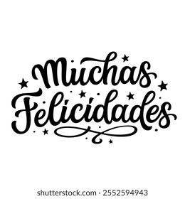 Congratulations in spanish. Hand lettering black text isolated on white background. Vector typography for graduation or any celebration cards, banners, posters