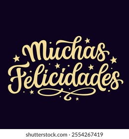 Congratulations in spanish. Hand lettering golden text isolated on black background. Vector typography for graduation or any celebration cards, banners, posters