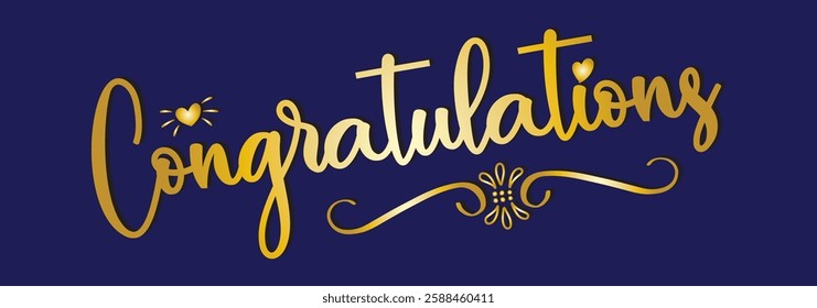 Congratulations Text Calligraphy lettering. phrase with gold text on dark background