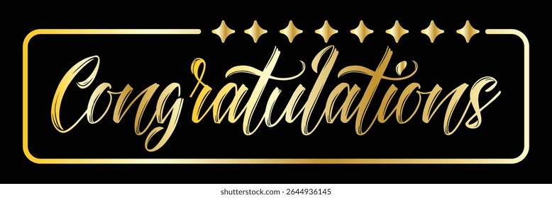 Congratulations Text Calligraphy lettering. phrase with gold text on dark background