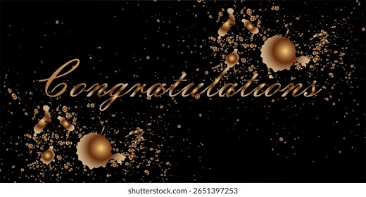 Congratulations text. Golden Congratulations letters on black background. Handwritten modern brush lettering.