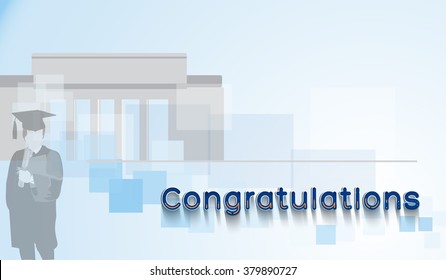 Congratulations text with graduate and college silhouette in background.