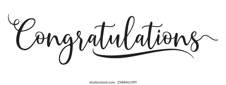 Congratulations text. Handwritten modern brush lettering in white color on a black background suitable for cards, T-shirt print, banners, or posters. Isolated vector