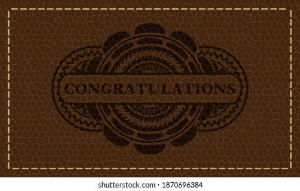 Congratulations text inside leather emblem. Wallet fancy background. Intense illustration. 