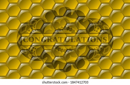 Congratulations text inside sweet honey bees emblem.beekeeping chic background. Artistic illustration. 