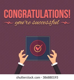 Congratulations Theme Background, Hands Hold Card, Flat Vector Design