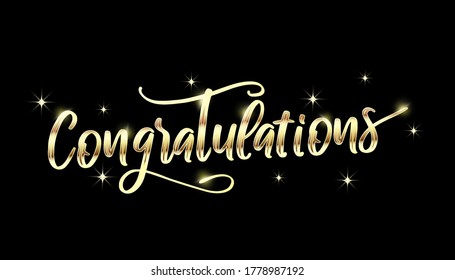Congratulations ,Typography, Lettering, Handwritten, vector for greeting. Congratulations Banner With Golden Confetti And Ribbon. Vector Illustration
