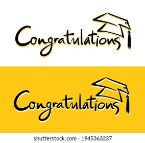Enhorabuena tipografía, Lettering, manuscrito, vector para saludar en el fondo amarillo. Vector de diseño.