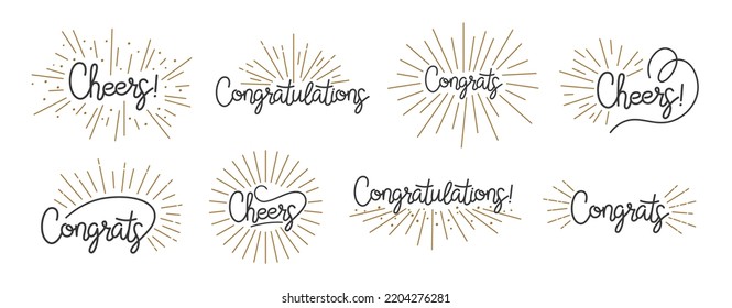 Congratulations typography lettering script. Congratulation business calligraphy, handwriting cheer badge and invitation. Congratulate holidays sign racy vector banners