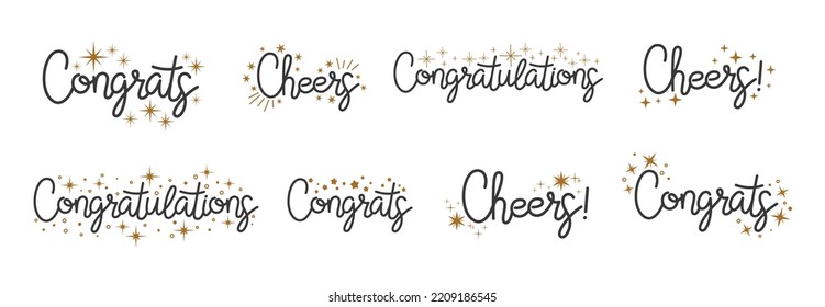 Congratulations typography lettering script. Congratulation business calligraphy, handwriting cheer badge and invitation. Congratulate holidays sign racy vector banners