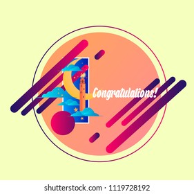 congratulations, vector beautiful greeting card or label with crescent moon theme.