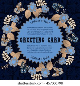  congratulations vector card. on decorated background. butterflies and flowers pattern, brochure, gift certificate, party invitation