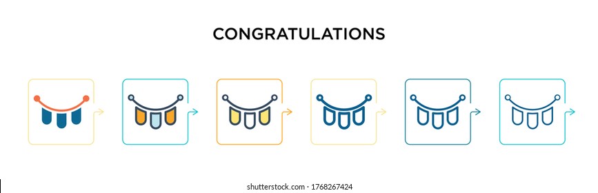 Congratulations vector icon in 6 different modern styles. Black, two colored congratulations icons designed in filled, outline, line and stroke style. Vector illustration can be used for web, mobile,