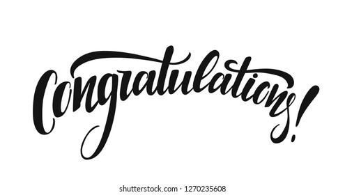 Congratulations vector lettering on white background. Hand written design element for headline, card, poster, banner. Modern calligraphy. Isolated typography print. Hand drawn clipart.