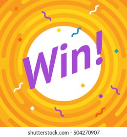 Congratulations win banner. Victory ground with lines, rounded corners. Hipster winning card. Success design. Flat winner conquest illustration. The first place