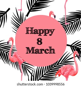 Congratulations to the Women's Day. 8 March greeting card template. Design for newsletter, brochures, postcards, tickets, advertisements, banners, web pages. Vector illustration.