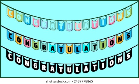 Congratulations Word Hanging Pennant with Three Different Coloring Styles, Suitable for Graduation Greetings, Expressions of Success, and Weddings