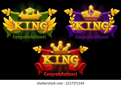 Congratulations you King, vector three logos for Game