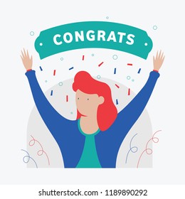 congratulations. you win. celebration of a man. celebration of a girl. surprise. flat vector design. vector illustration