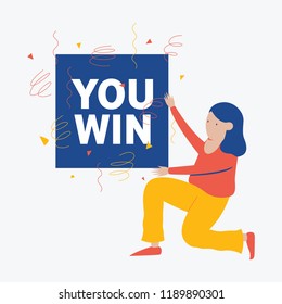 congratulations. you win. celebration of a man. celebration of a girl. surprise. flat vector design. vector illustration