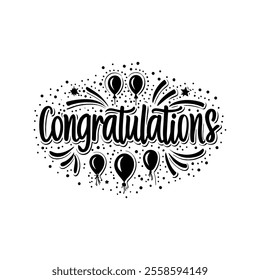 Congratulations,Calligraphy black text Word. Handwritten drawn, Modern brush lettering on a white background design elements.