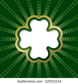 Congratulatory background in the form of four-leaf clover, surrounded by green rays and beads