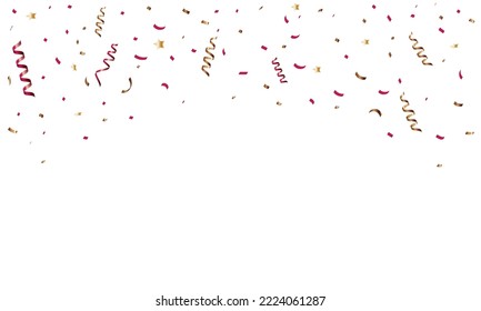 fondo de enhorabuena con confetti rojo dorado y serpentina. Ilustración del vector