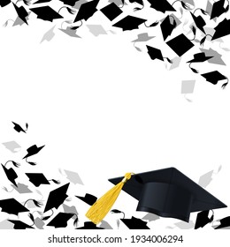 congratulatory background with graduate caps on a white background